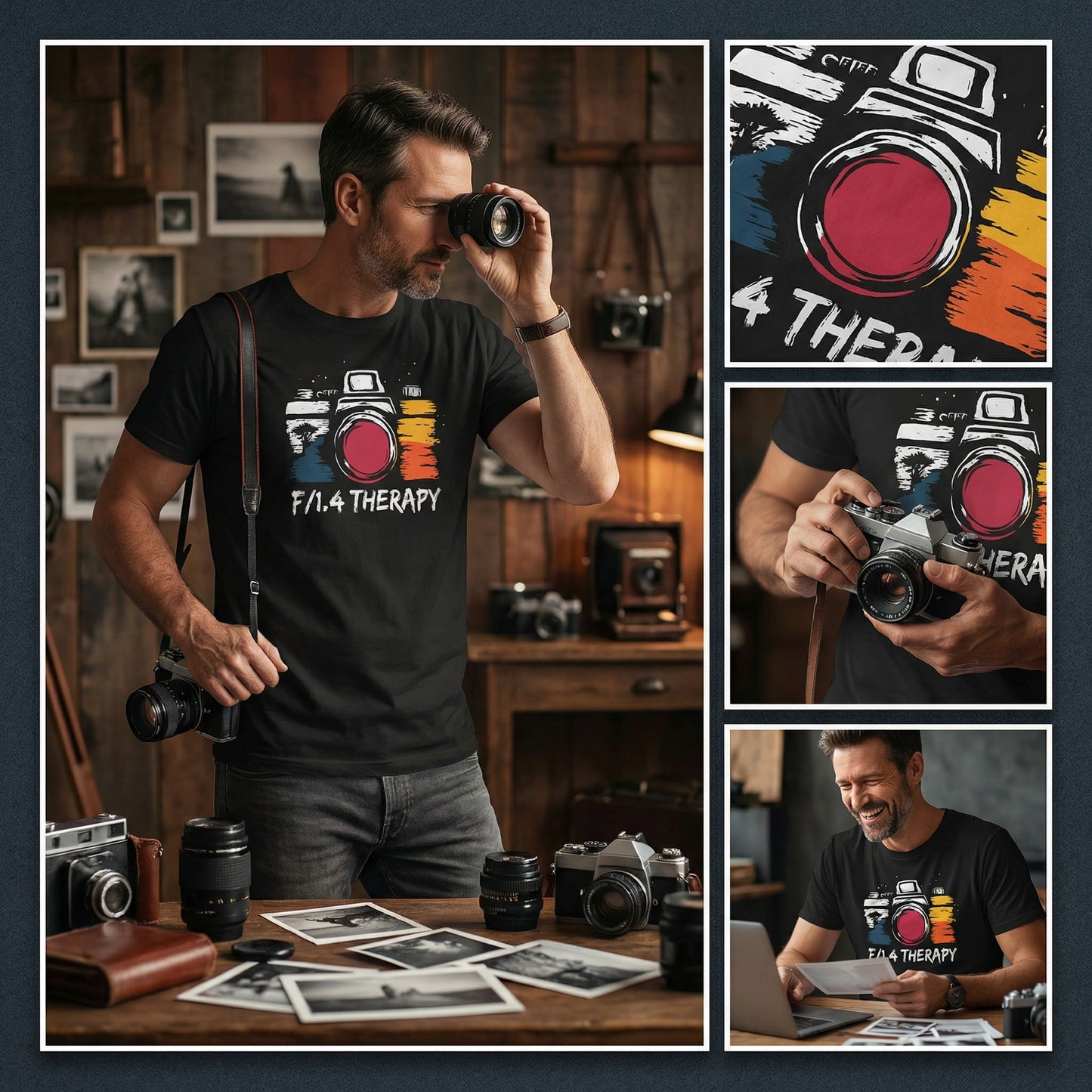 F/1.4 Therapy Photographer T-Shirt – Funny Camera Graphic Tee