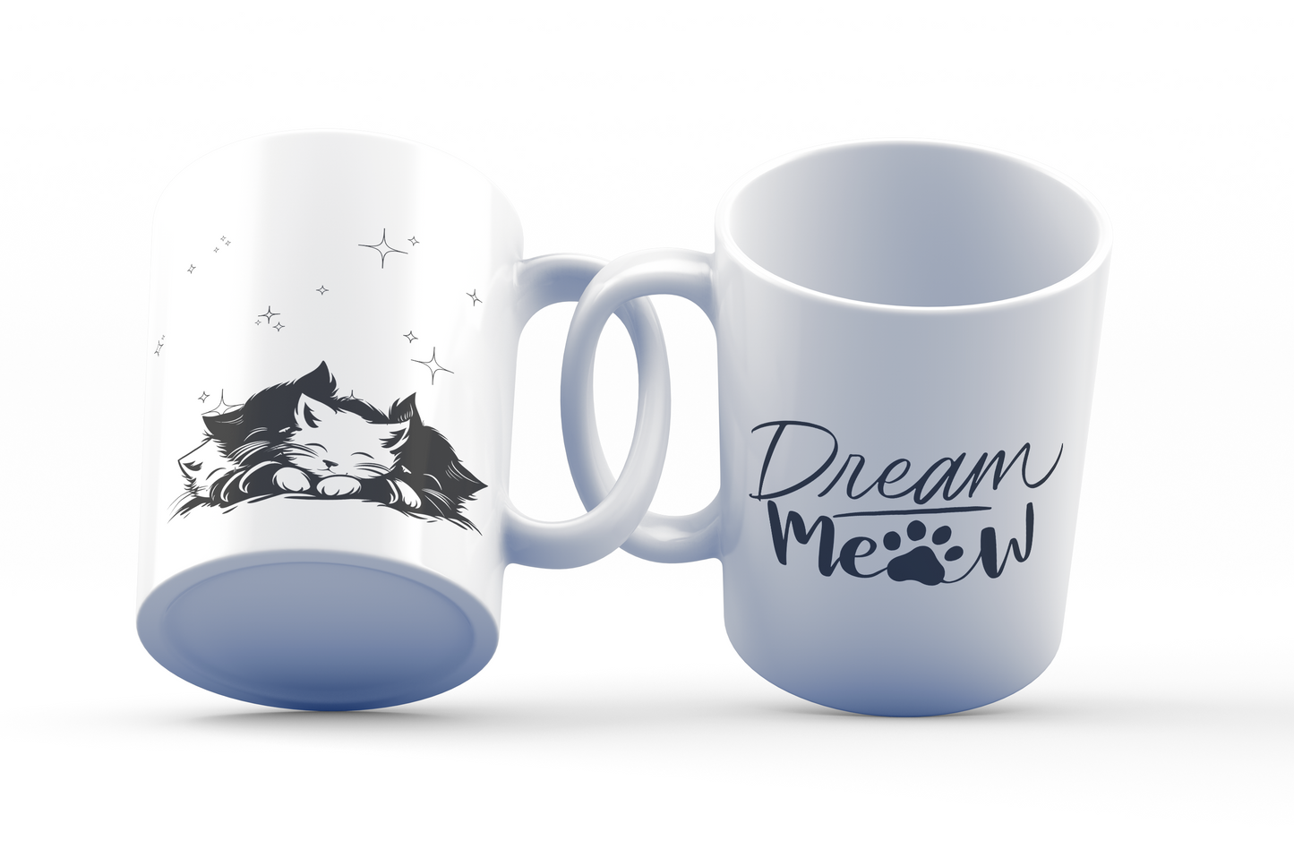 Dream Meow Cat Mug 11oz – Sleeping Kittens Coffee Cup with Minimalist Design & Paw Print Typography