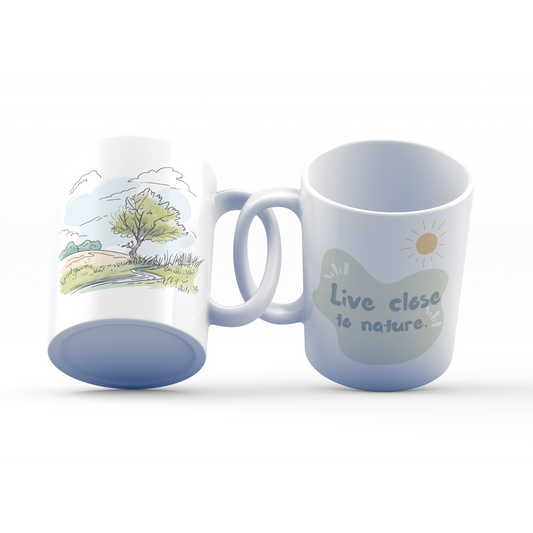 Live Close to Nature Mug – 11oz Sublimation Ceramic Mug, Nature Inspired Coffee Cup