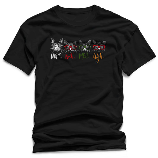 WildVero™ Nope Nah Meh Ugh T-Shirt | Funny Cat Mood Scale Tee