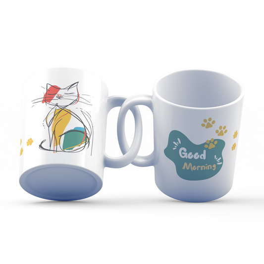 Good Morning Cat Mug – 11oz Sublimation Ceramic Mug, Cute Cat Coffee Cup