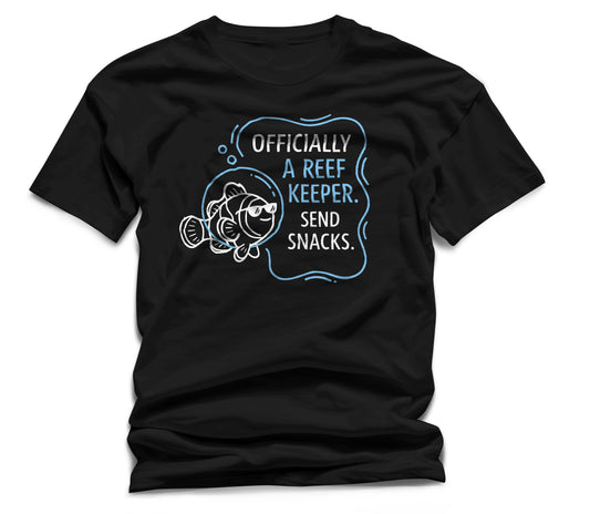 Officially A Reef Keeper Send Snacks T-Shirt – Men’s Black Aquarium Funny Tee | WildVero