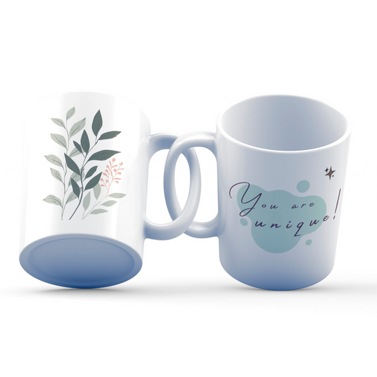 You Are Unique Mug – 11oz Sublimation Ceramic Mug, Inspirational Botanical Coffee Cup