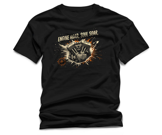 Engine Roar Soul Soar Motorcycle T-Shirt – Men’s Black Biker Graphic Tee | WildVero