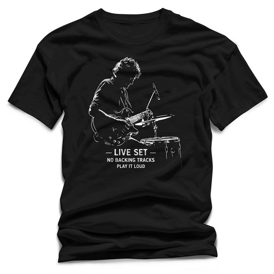 Live Set No Backing Tracks T-Shirt – Men’s Black Guitarist Graphic Tee | WildVero
