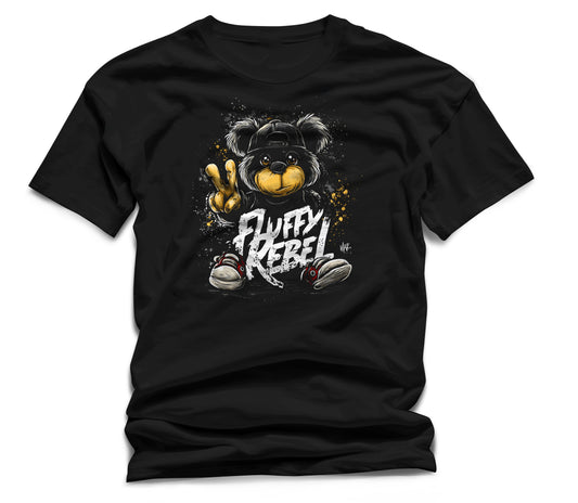 Fluffy Rebel Teddy Bear T-Shirt – Cute Streetwear Grunge Graphic, Peace Sign Gift