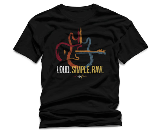 Loud Simple Raw T-Shirt – Guitar Graphic Unisex Tee, Music Lover Vintage Style Shirt