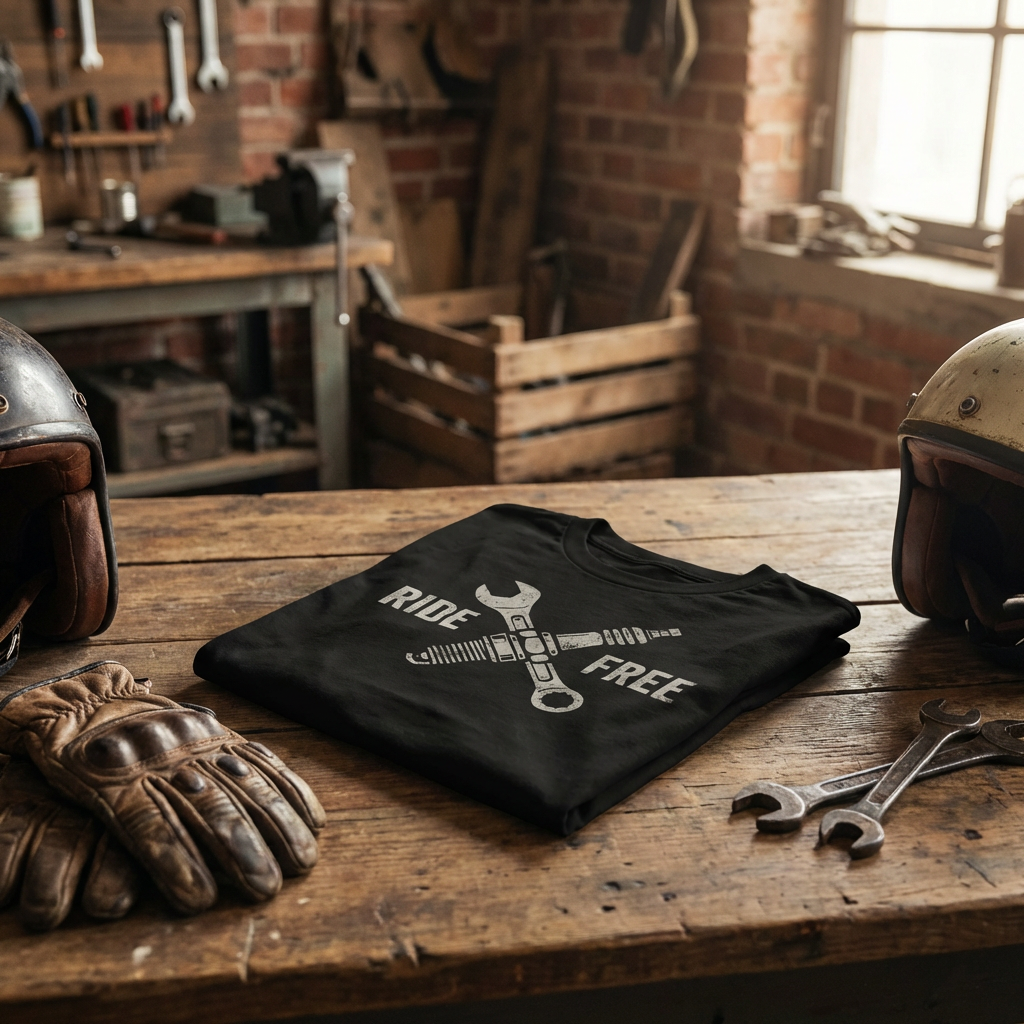 Ride Free T-Shirt – Biker Mechanic Graphic Tee, Motorcycle Garage Unisex Shirt