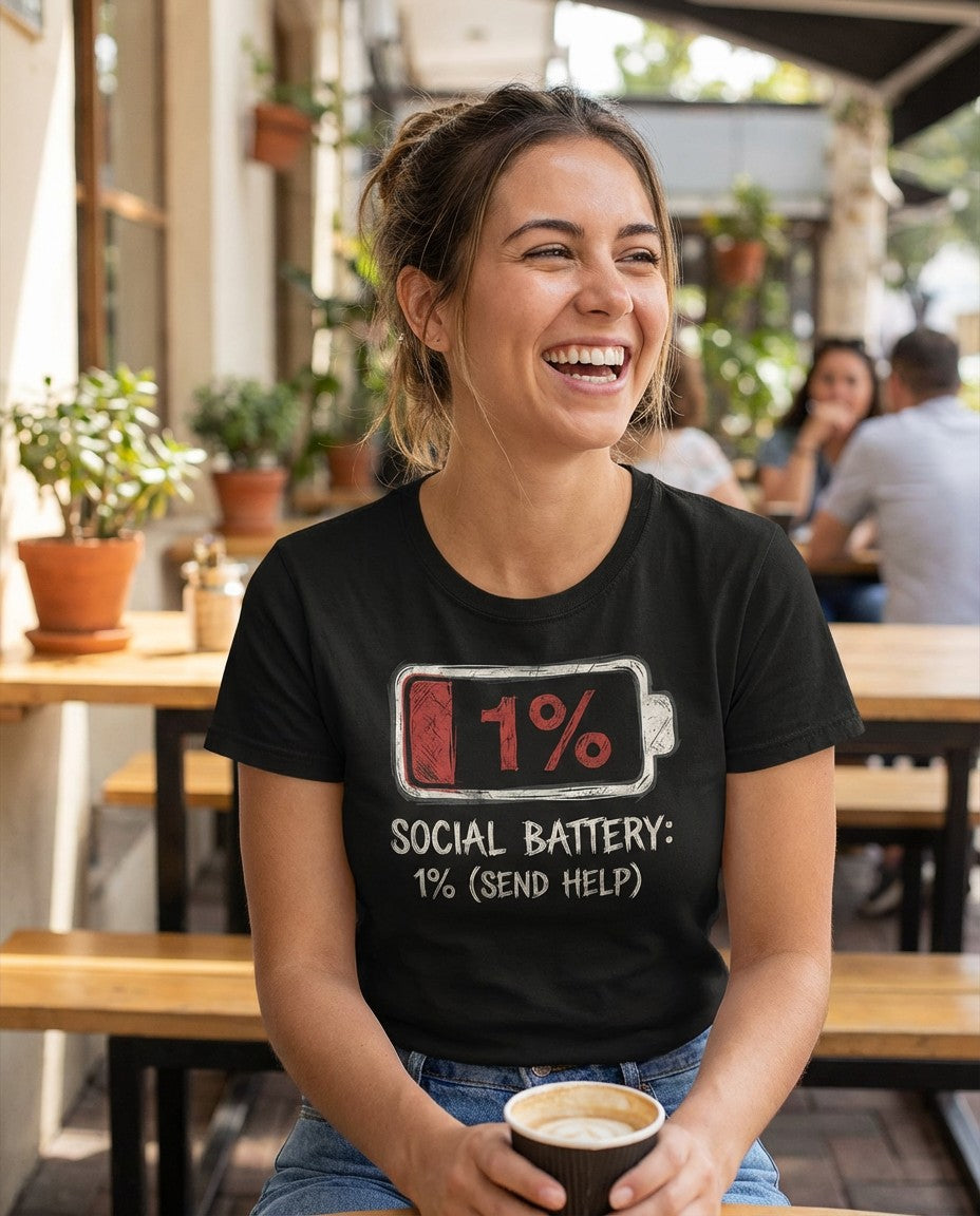WildVero™ "Social Battery 1%" T-Shirt | Funny Introvert & Anxiety Graphic Tee