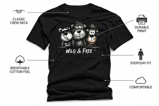 Funny Monkey Wild & Free T-Shirt – Unisex Animal Graphic Tee