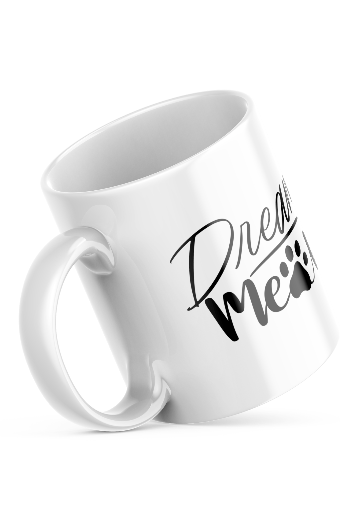 Dream Meow Cat Mug 11oz – Sleeping Kittens Coffee Cup with Minimalist Design & Paw Print Typography