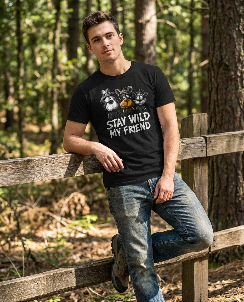 "Stay Wild My Friend" – Funny Bear Crew Graphic T-Shirt