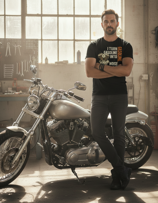 "Gasoline Into Noise" V-Twin Engine Tee