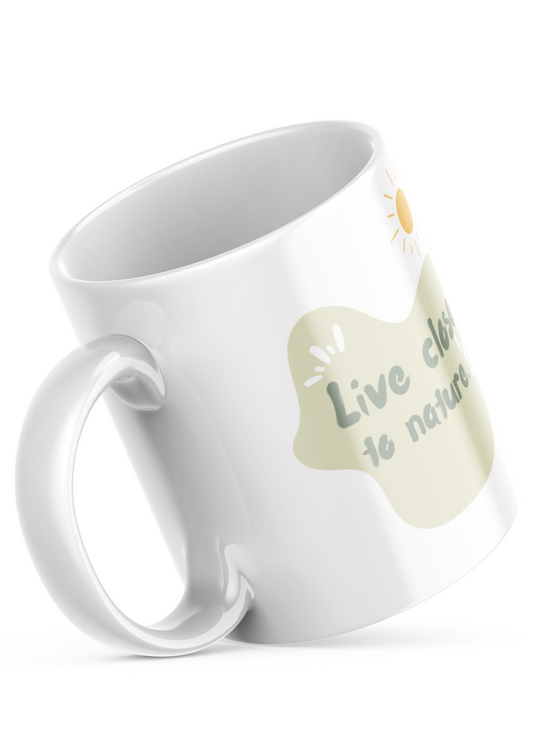 Live Close to Nature Mug – 11oz Sublimation Ceramic Mug, Nature Inspired Coffee Cup