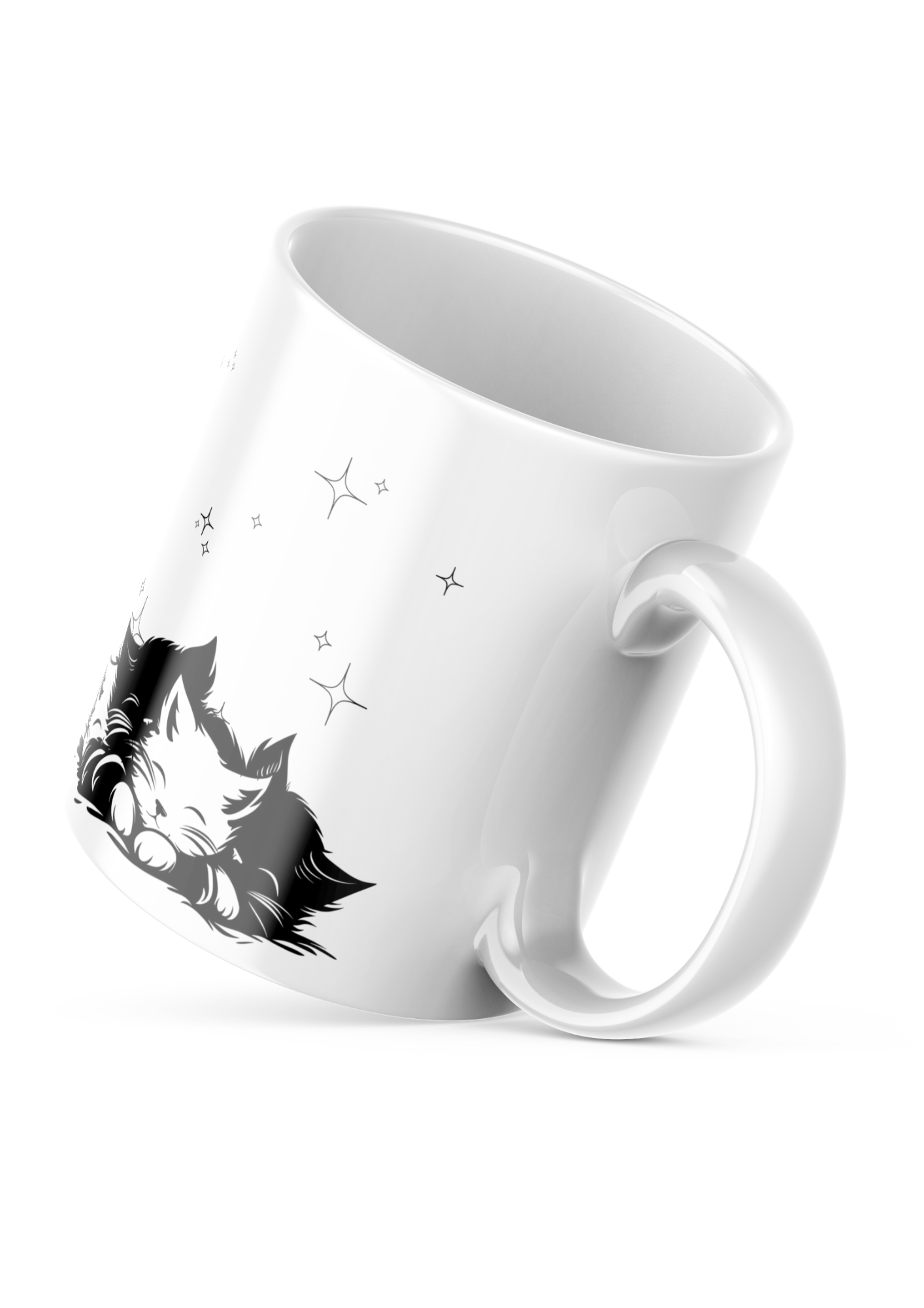 Dream Meow Cat Mug 11oz – Sleeping Kittens Coffee Cup with Minimalist Design & Paw Print Typography