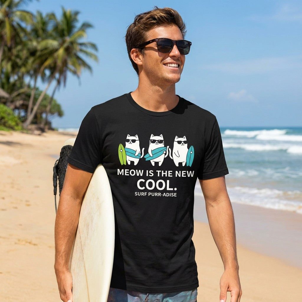 WildVero "Meow Is The New Cool" T-Shirt – Funny Surfing Cats & Summer Beach Graphic Tee