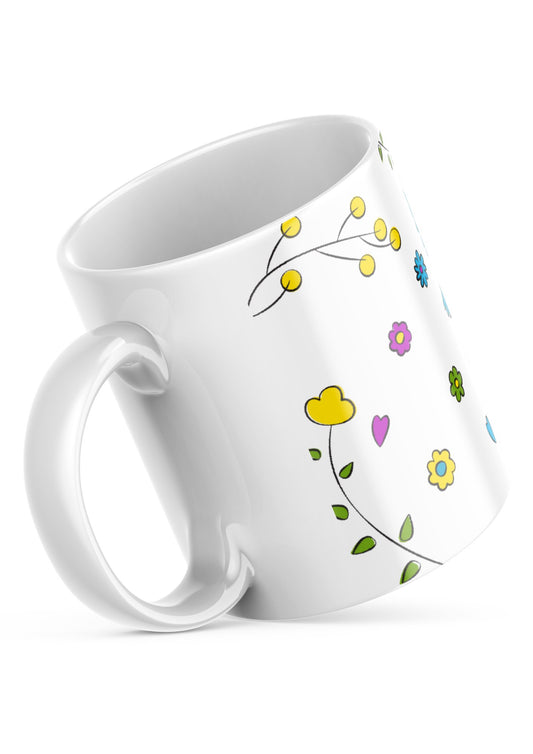 Floral Bird Mug – 11oz Sublimation Ceramic Mug, Cute Nature Coffee Cup