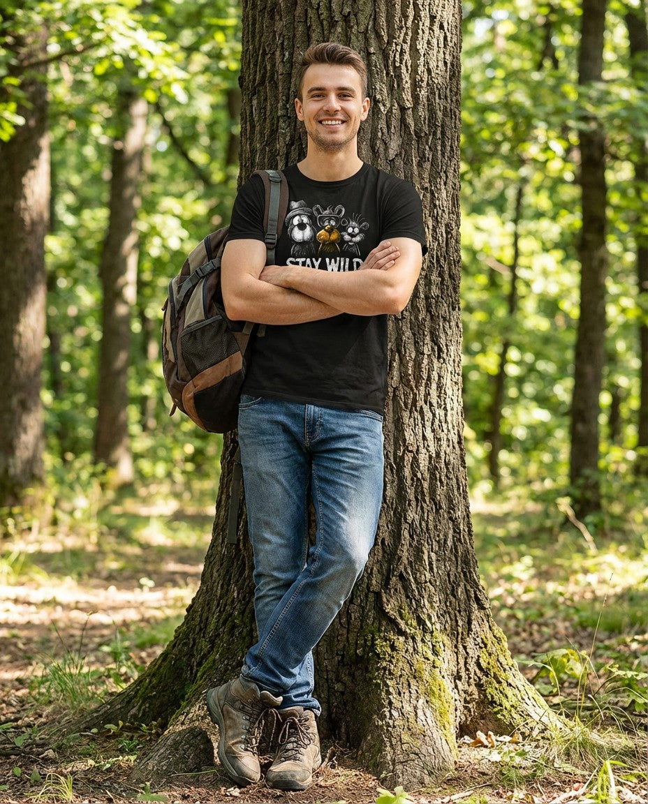 "Stay Wild My Friend" – Funny Bear Crew Graphic T-Shirt