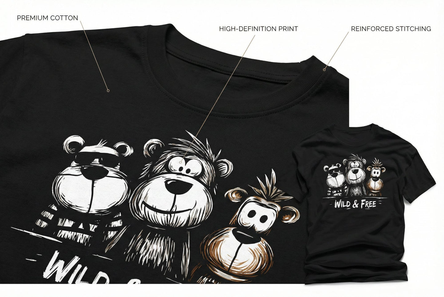 Funny Monkey Wild & Free T-Shirt – Unisex Animal Graphic Tee
