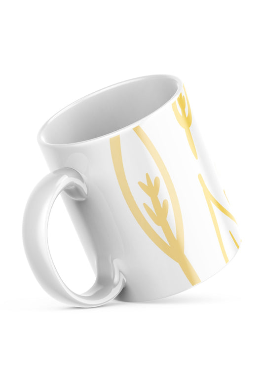 Abstract Botanical Mug – 11oz Sublimation Ceramic Mug, Minimal Leaf Coffee Cup