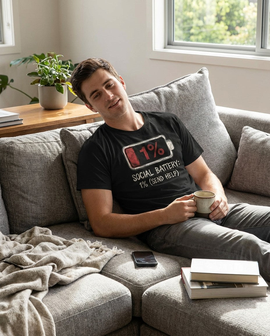 WildVero™ "Social Battery 1%" T-Shirt | Funny Introvert & Anxiety Graphic Tee