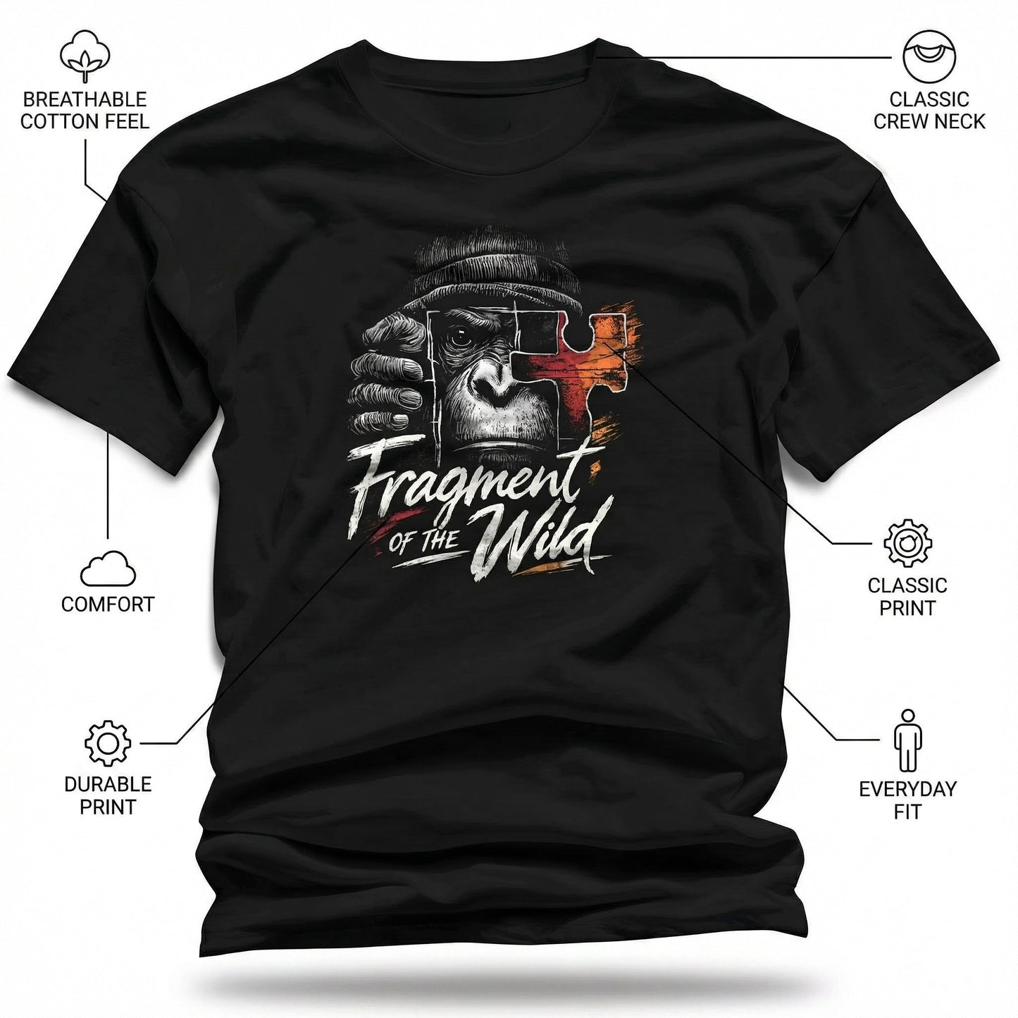 Fragment of the Wild Gorilla T-Shirt – Puzzle Piece Wildlife Graphic Tee
