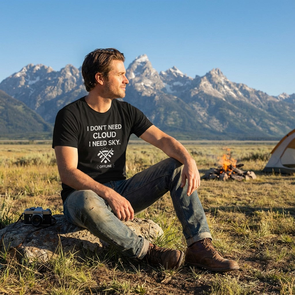 WildVero "I Don't Need Cloud I Need Sky" T-Shirt – Digital Detox & Hiking Tee