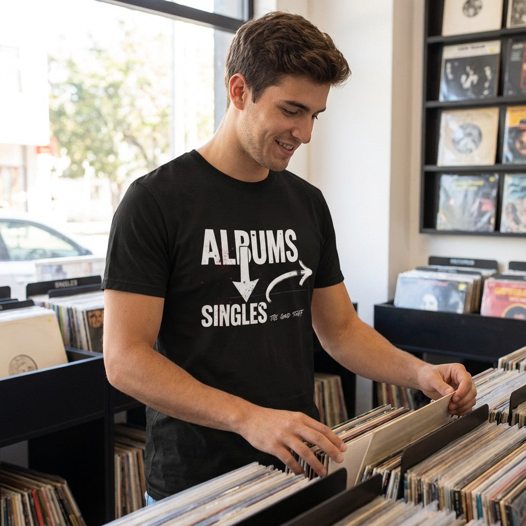 WildVero "Albums & Singles" T-Shirt – Music Lover & Vinyl Collector Graphic Tee