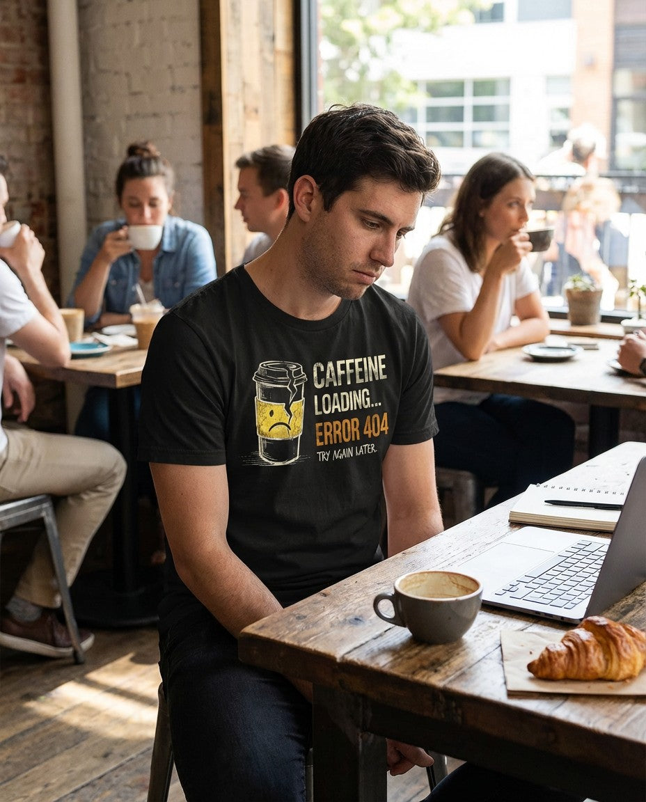 WildVero™ "Caffeine Loading Error 404" T-Shirt | Funny Coffee & Tech Humor Tee