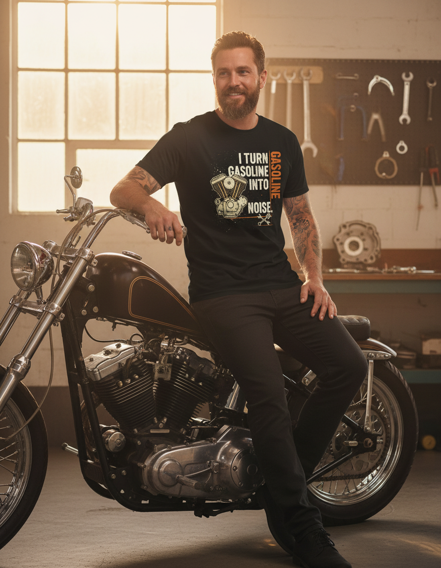 "Gasoline Into Noise" V-Twin Engine Tee