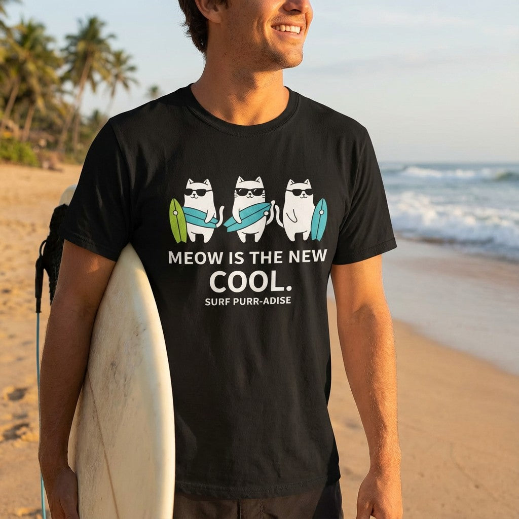 WildVero "Meow Is The New Cool" T-Shirt – Funny Surfing Cats & Summer Beach Graphic Tee