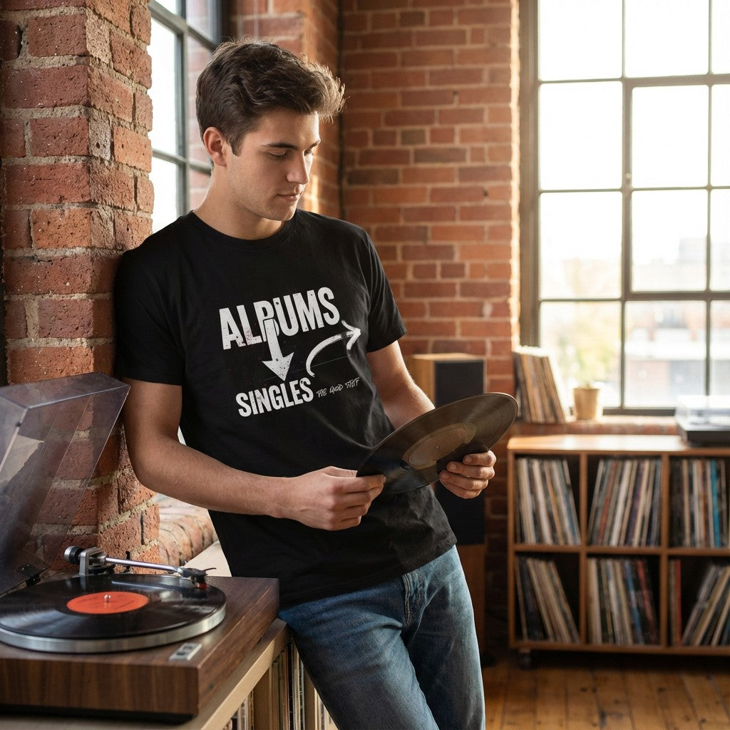 WildVero "Albums & Singles" T-Shirt – Music Lover & Vinyl Collector Graphic Tee