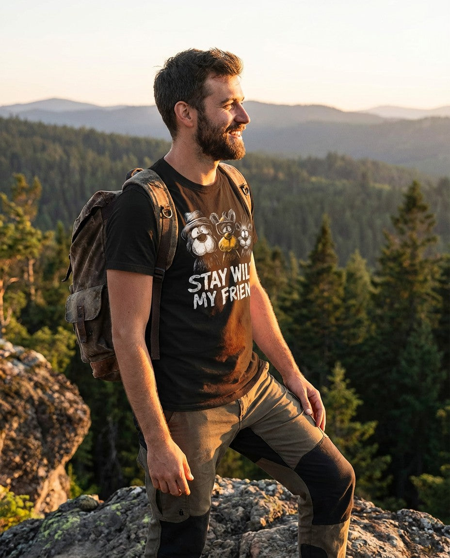"Stay Wild My Friend" – Funny Bear Crew Graphic T-Shirt
