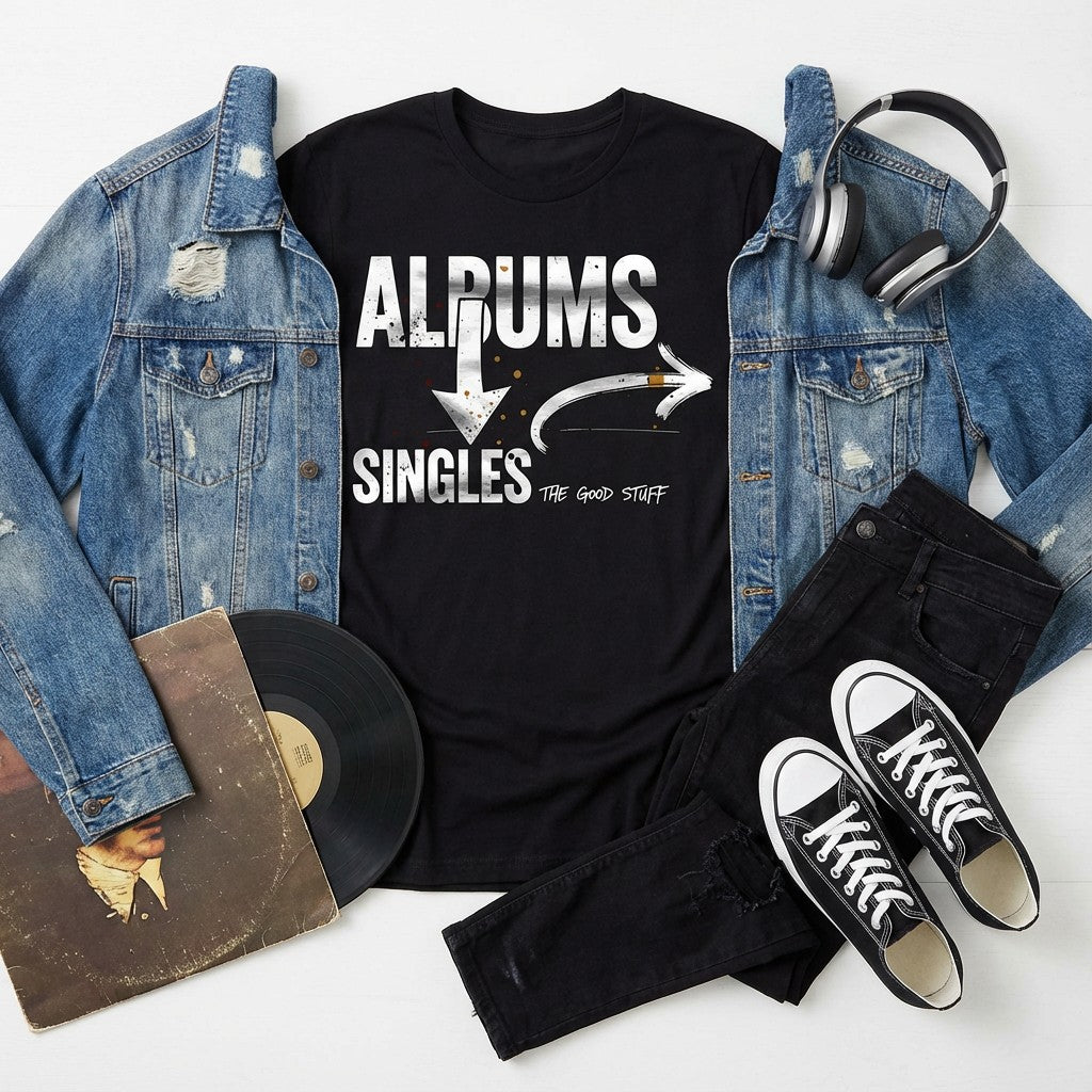 WildVero "Albums & Singles" T-Shirt – Music Lover & Vinyl Collector Graphic Tee