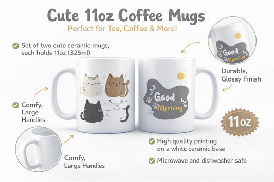 Cute Cat Good Morning Mug 11oz – Minimalist Ceramic Coffee Mug, Sublimation Cat Lover Cup