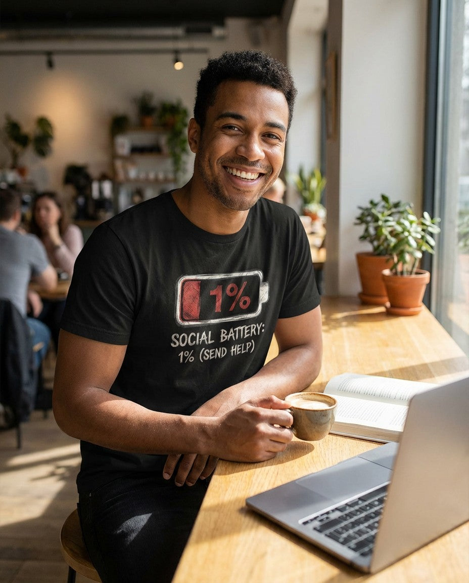 WildVero™ "Social Battery 1%" T-Shirt | Funny Introvert & Anxiety Graphic Tee