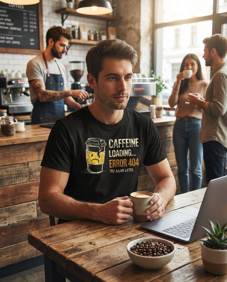 WildVero™ "Caffeine Loading Error 404" T-Shirt | Funny Coffee & Tech Humor Tee