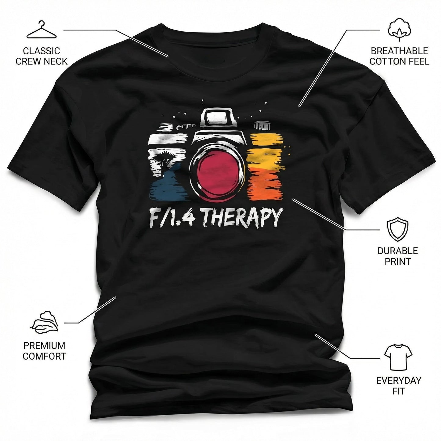 F/1.4 Therapy Photographer T-Shirt – Funny Camera Graphic Tee