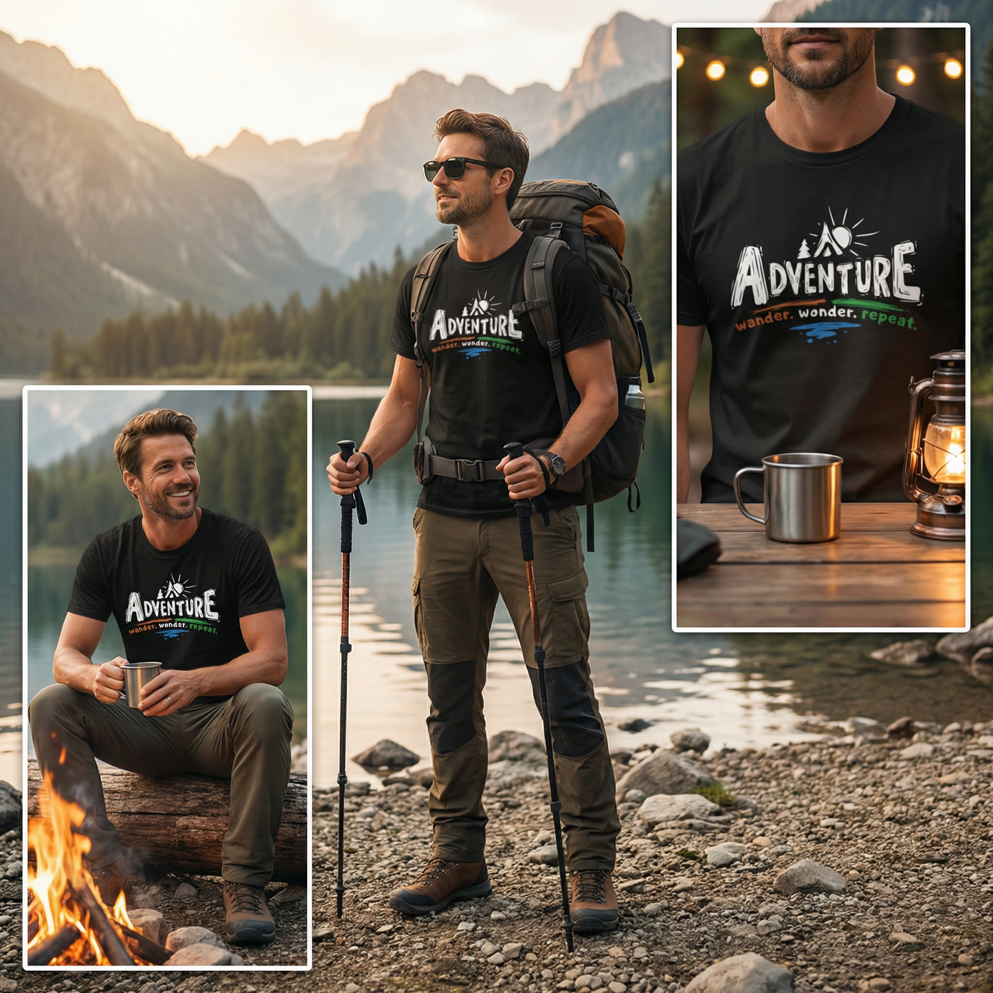 Adventure Wander Wonder Repeat T-Shirt – Camping Hiking Graphic Tee