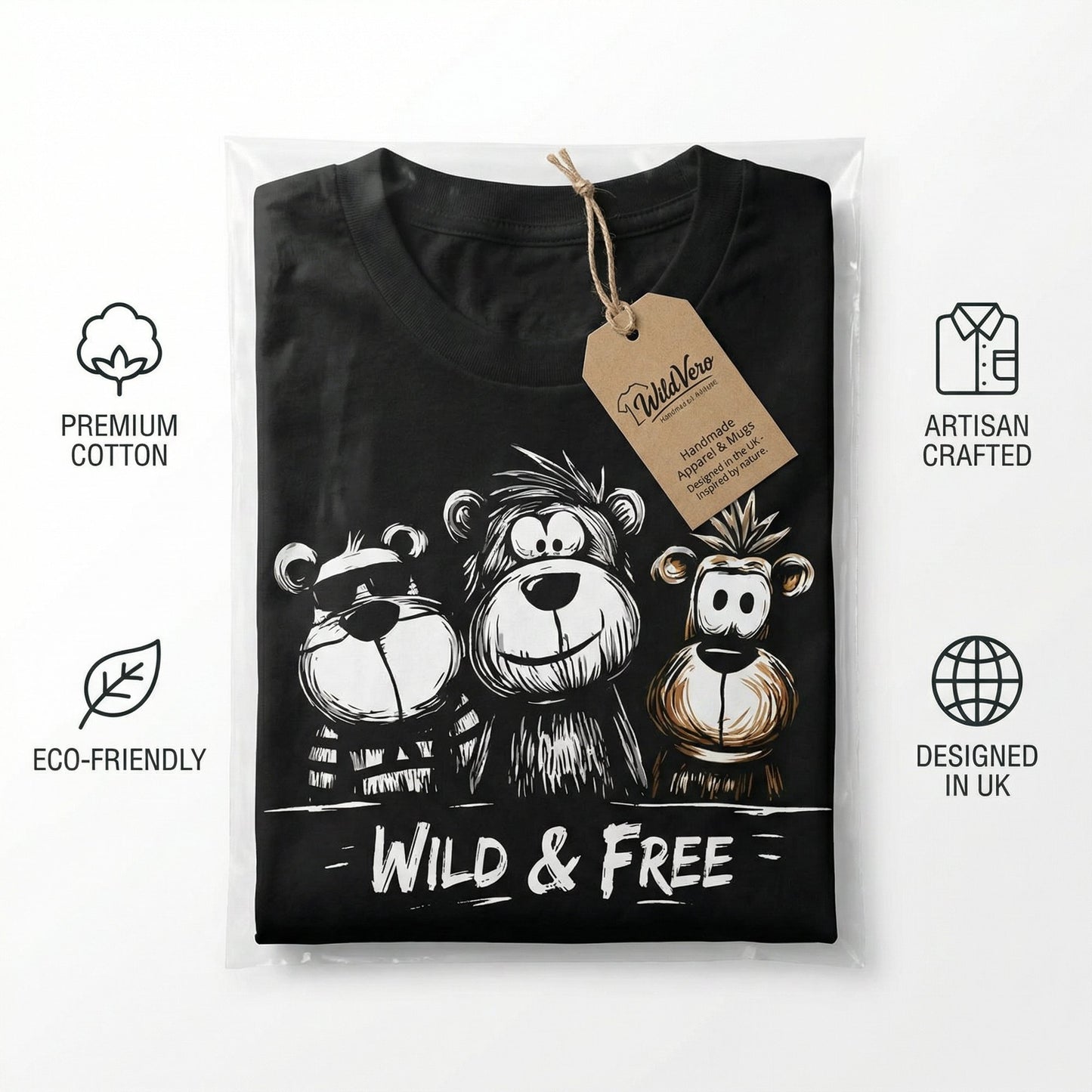 Funny Monkey Wild & Free T-Shirt – Unisex Animal Graphic Tee