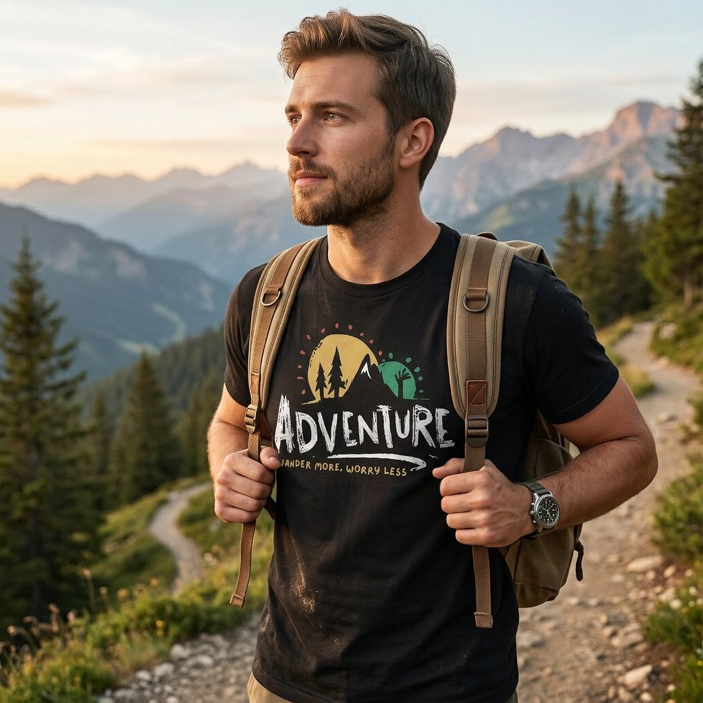 Adventure Wander More Worry Less T-Shirt – Mountain Hiking Graphic Tee