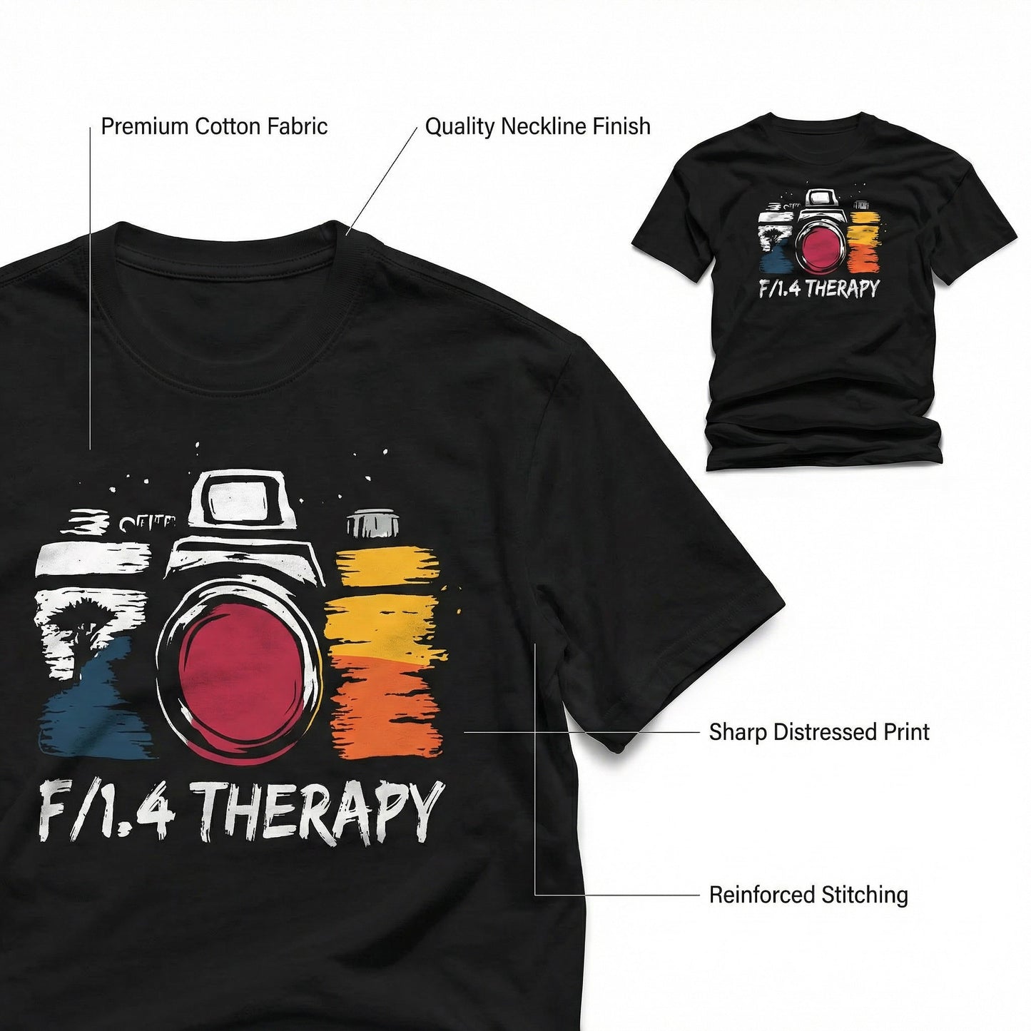 F/1.4 Therapy Photographer T-Shirt – Funny Camera Graphic Tee