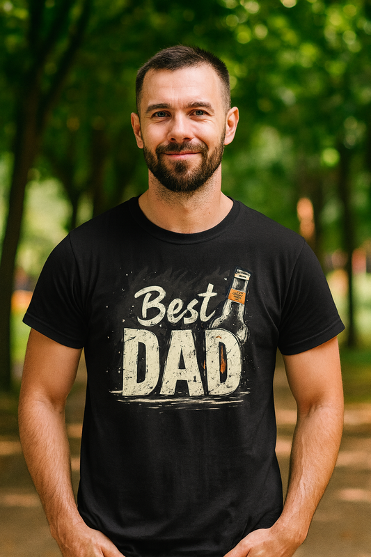 Black Best Dad t-shirt with grunge typography and beer bottle Father's Day gift design
