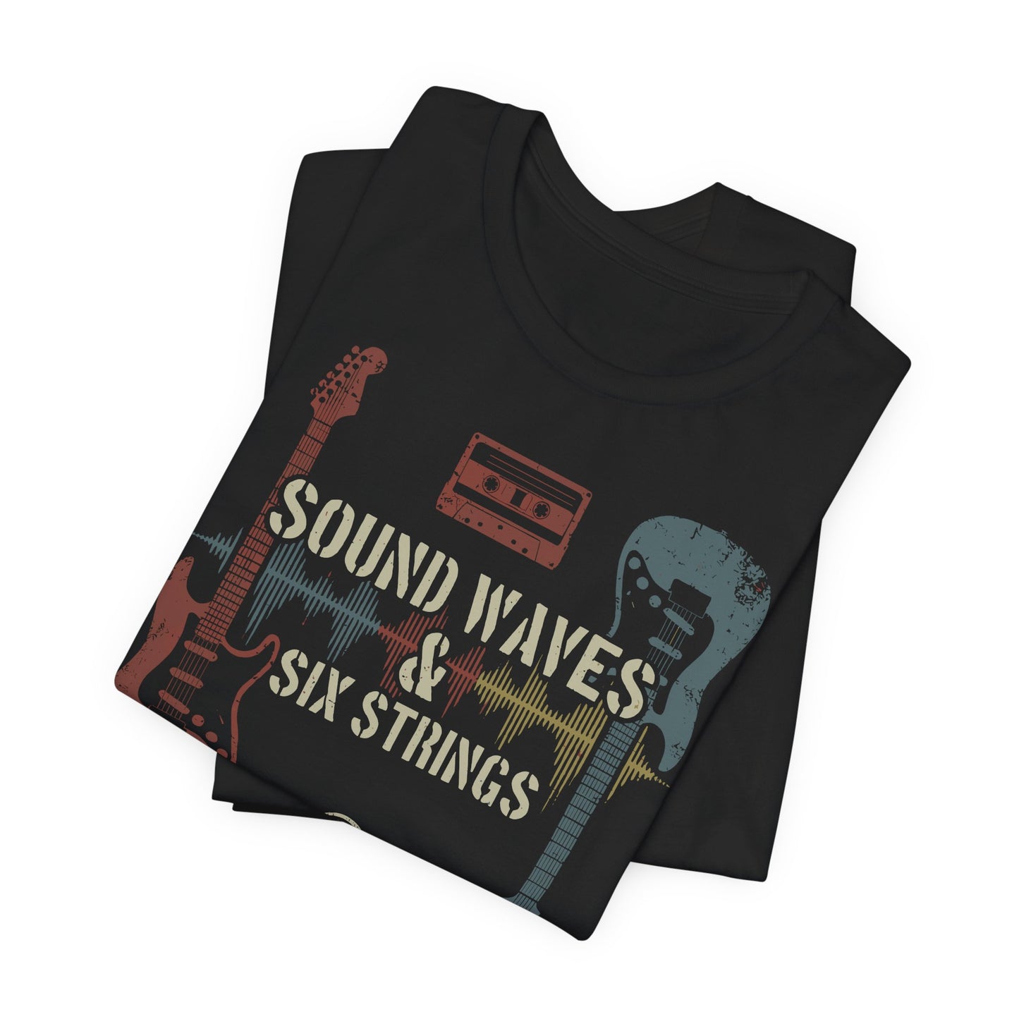 "Sound Waves & Six Strings" T-Shirt – Vintage Guitar & Cassette Analog Music Tee