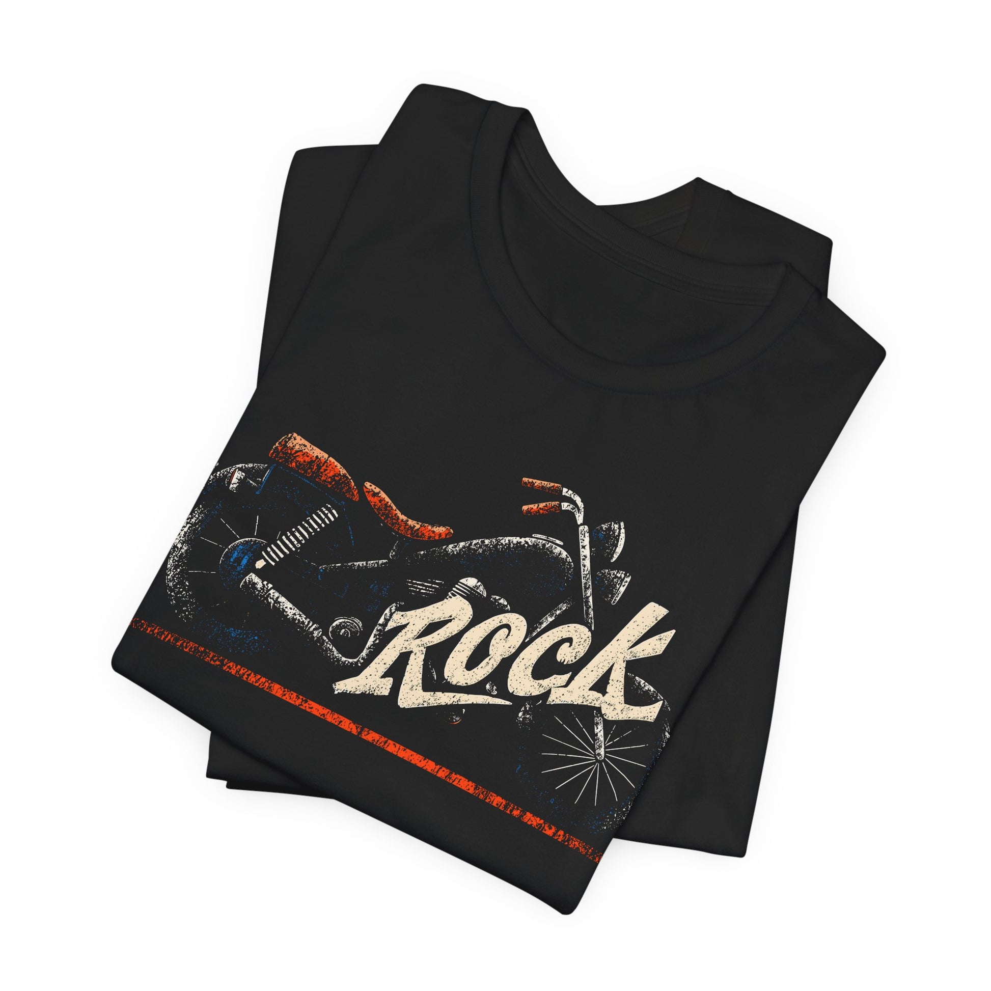Black Rock Motorcycle t-shirt with vintage distressed classic bike and script typography