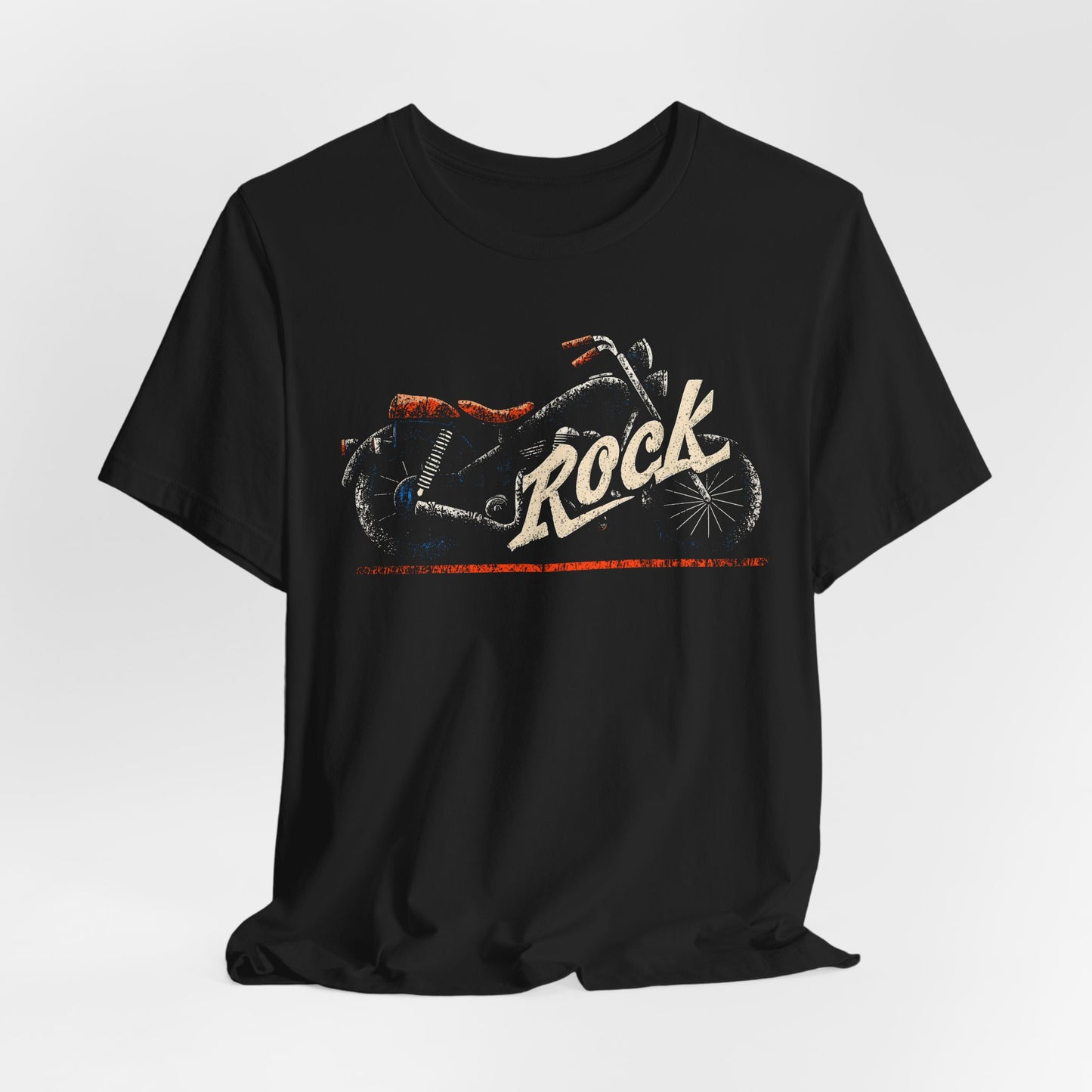 Black Rock Motorcycle t-shirt with vintage distressed classic bike and script typography