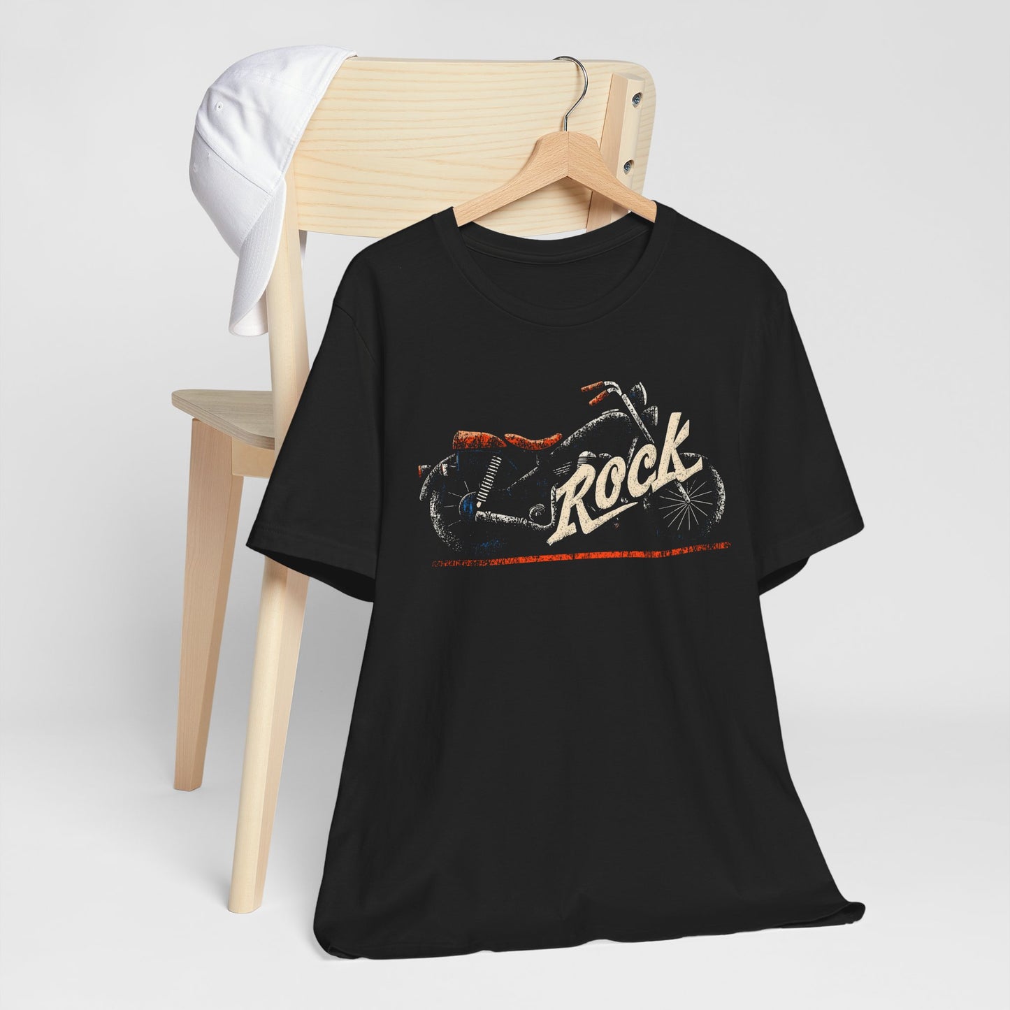 Black Rock Motorcycle t-shirt with vintage distressed classic bike and script typography