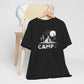 Black Camp t-shirt with hand-drawn tent moon and pine trees wilderness design