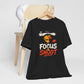 Black Focus & Shoot t-shirt with grunge camera design and orange urban street art aesthetic