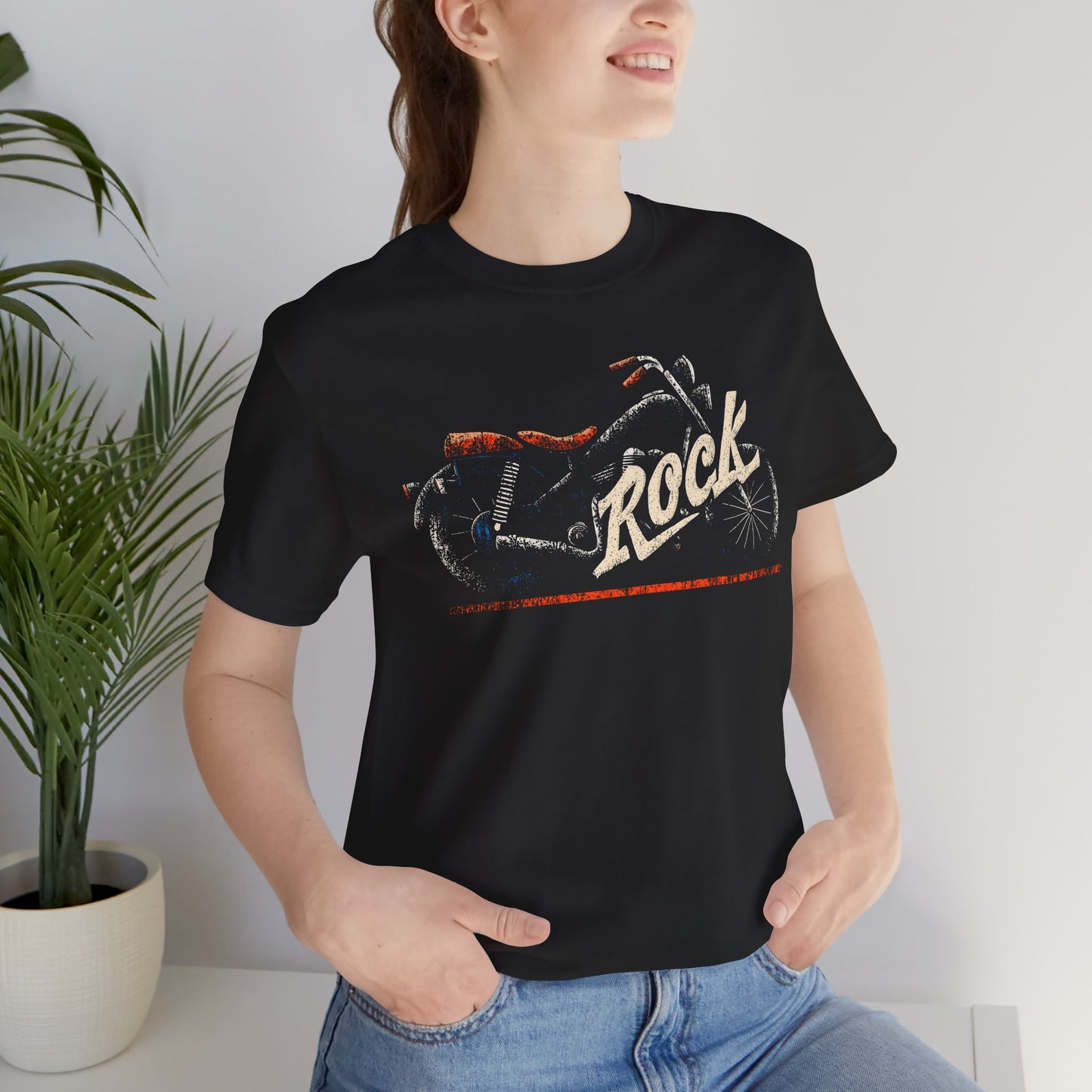 Black Rock Motorcycle t-shirt with vintage distressed classic bike and script typography